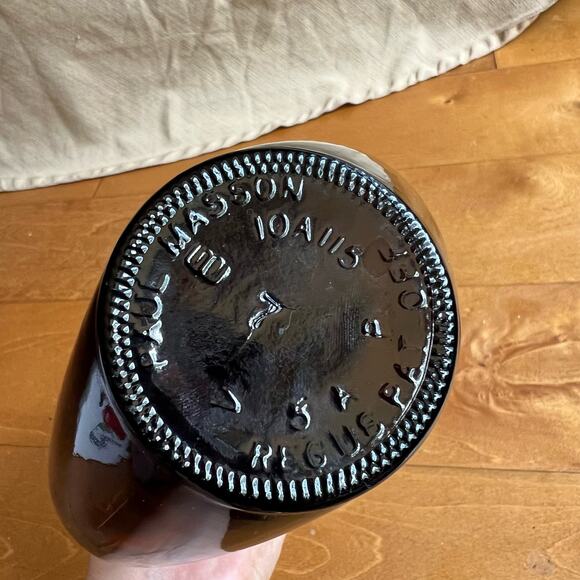 Paul Masson dark amber heart shaped bottle 8" w/ cork and wick oil lamp - Picture 9 of 10